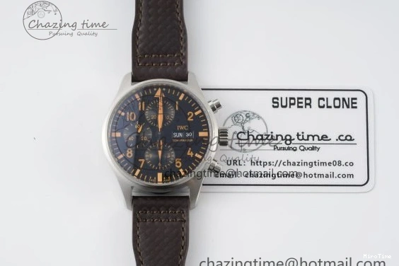 MIROTIME 0509 Pilot Chrono SS AZF 1:1 Best Edition Black Dial Orange Markers on Brown Leather Strap A EasyCare 7065